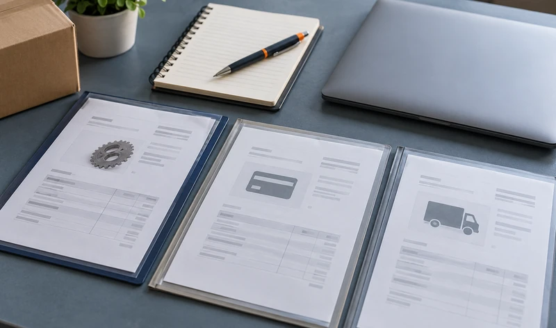Illustrative equipment documentation review with sensitive fields concealed