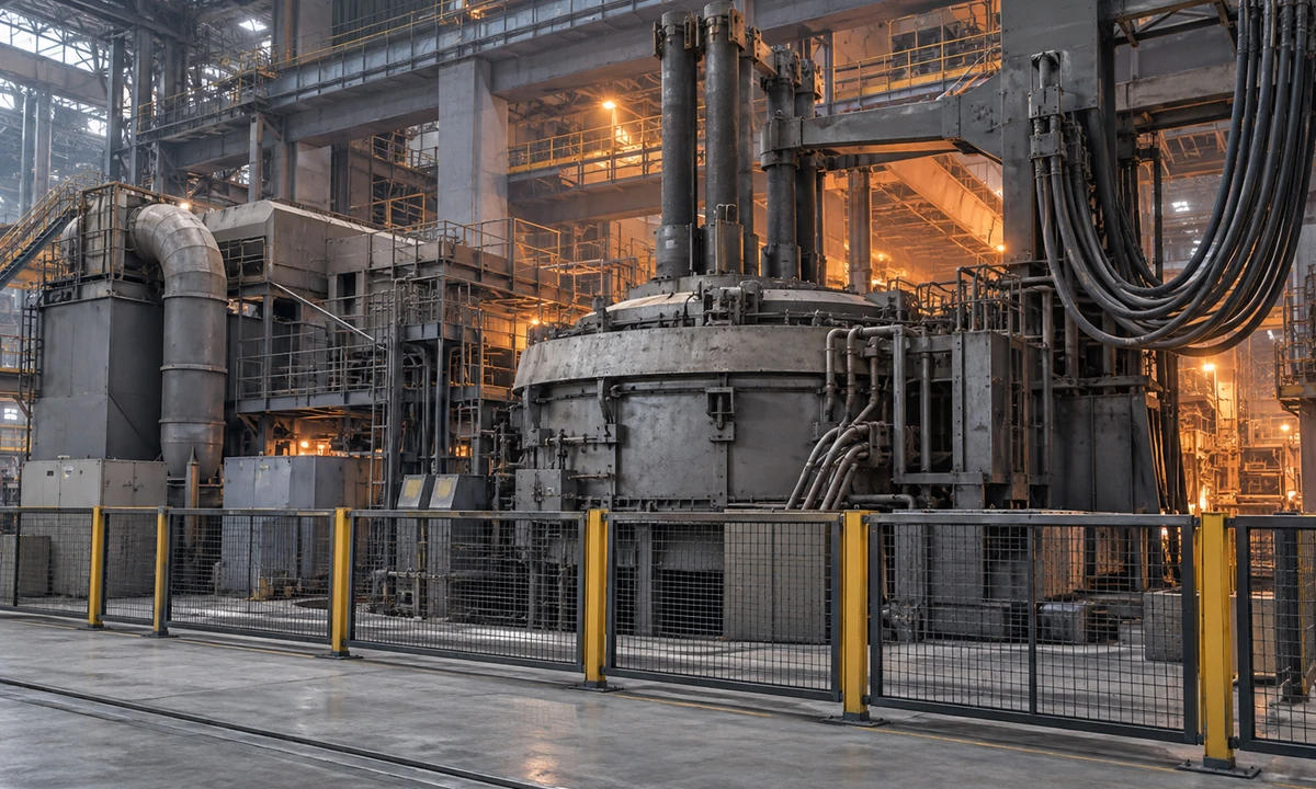 Illustrative steel electric furnace industrial scene