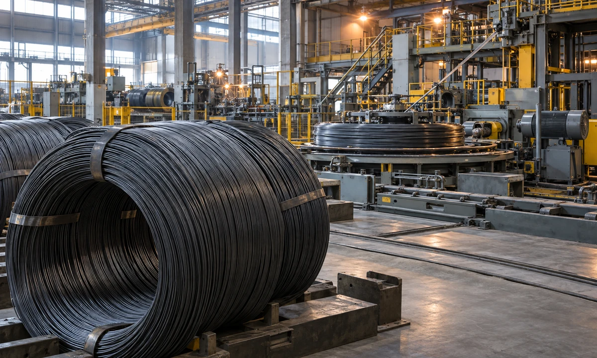 Illustrative steel wire rod industrial scene