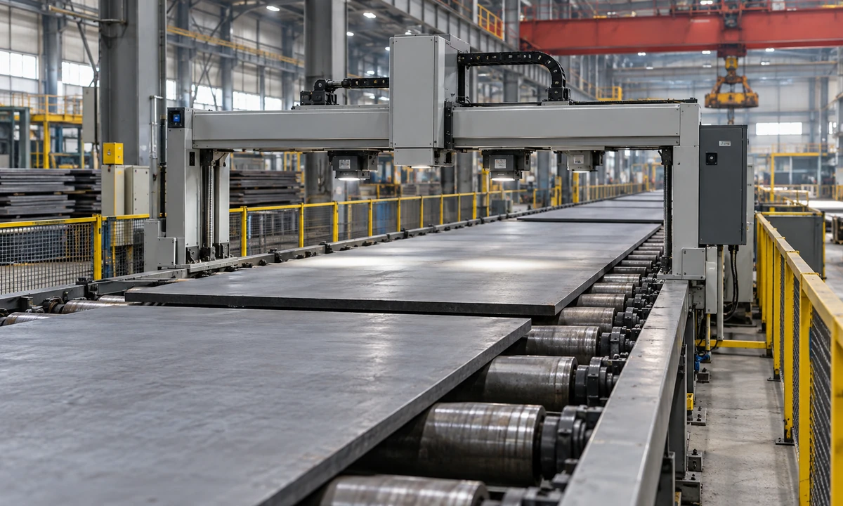 Illustrative steel plate inspection industrial scene