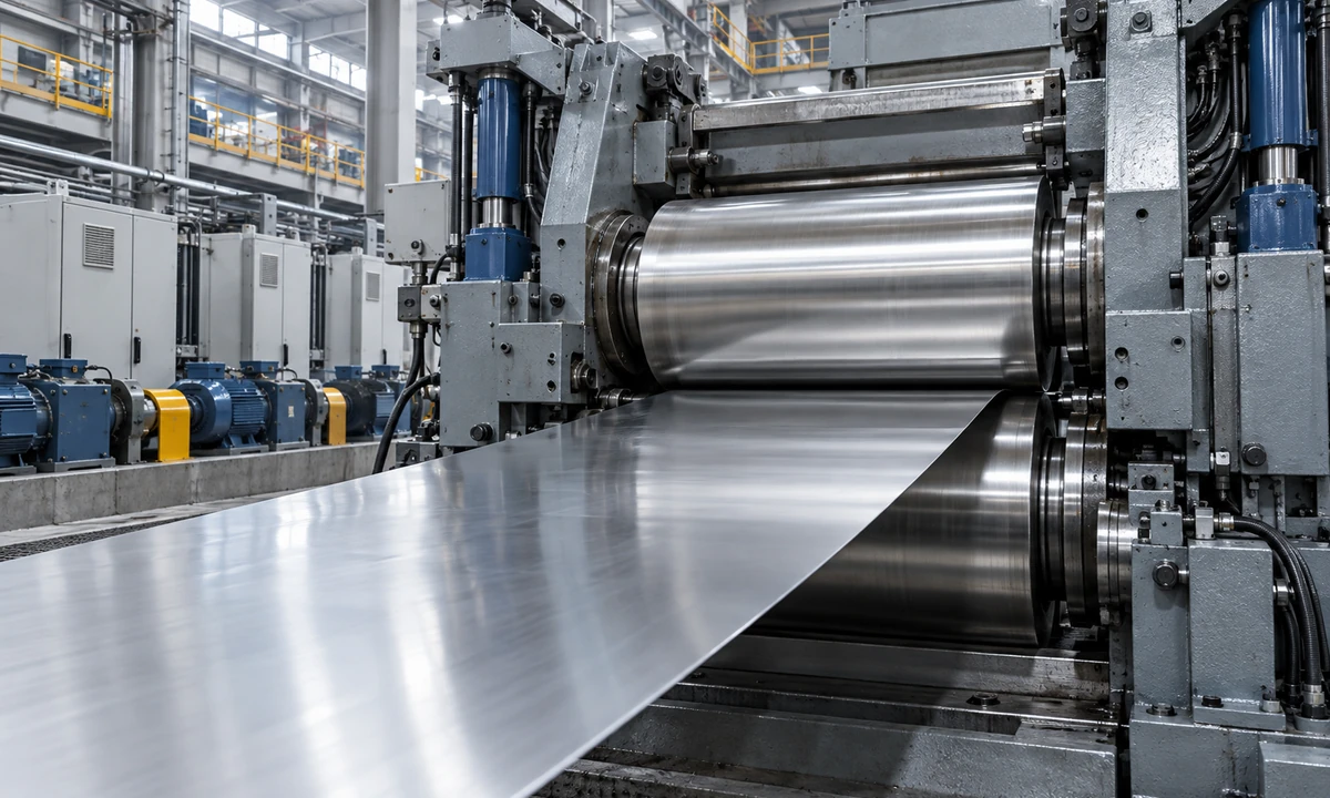 Illustrative steel cold rolling industrial scene