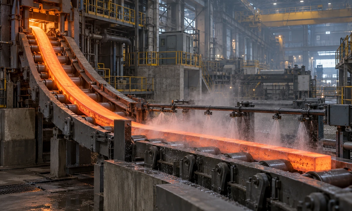Illustrative steel continuous casting industrial scene