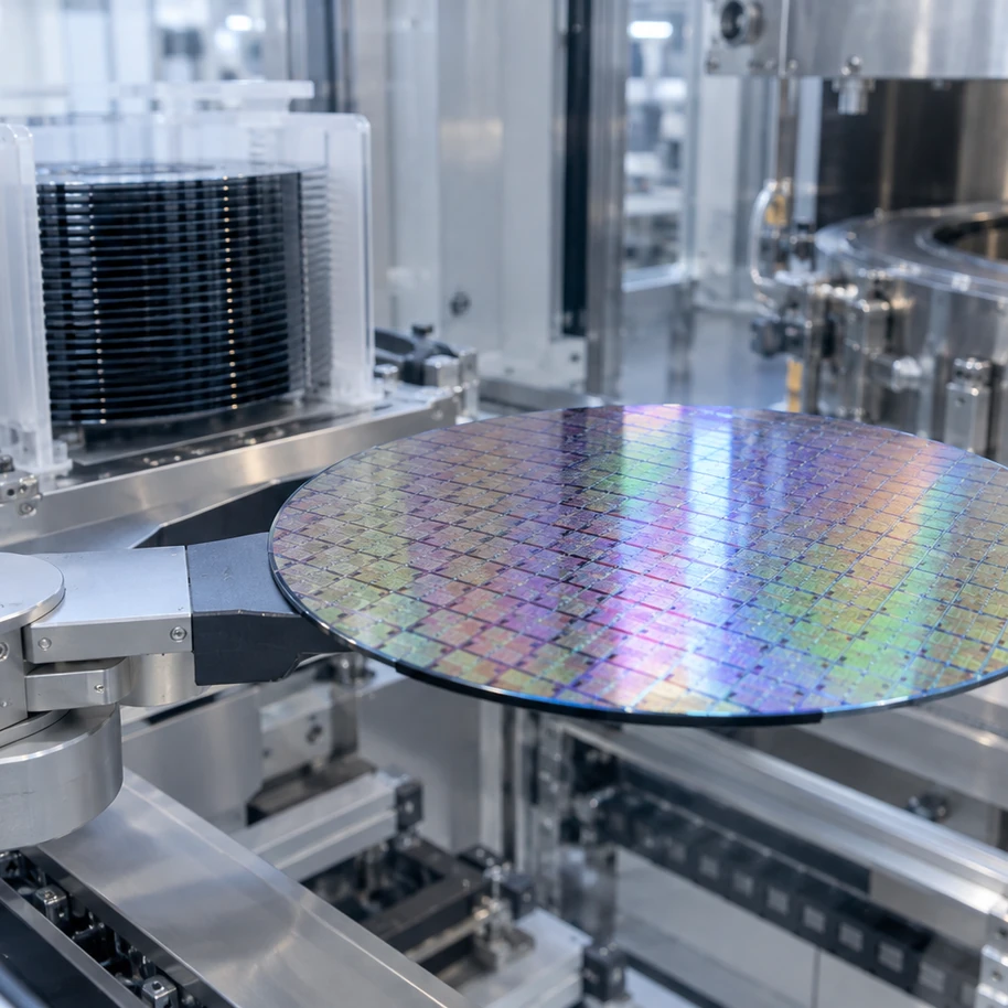 Illustrative semiconductor wafer handling equipment in a cleanroom