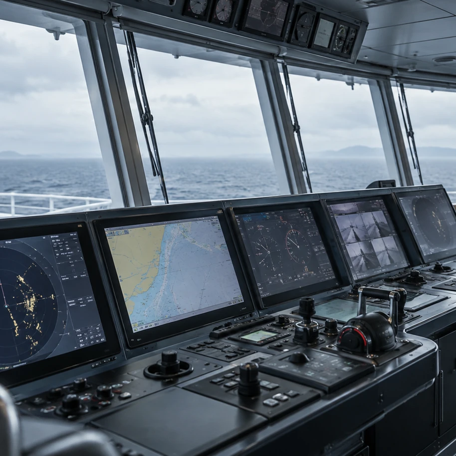 Illustrative marine navigation control bridge