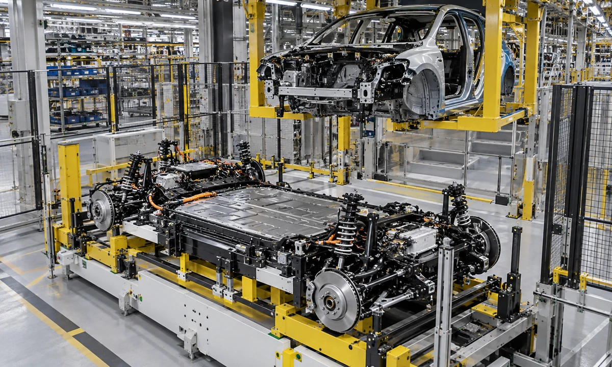 Illustrative vehicle chassis assembly station
