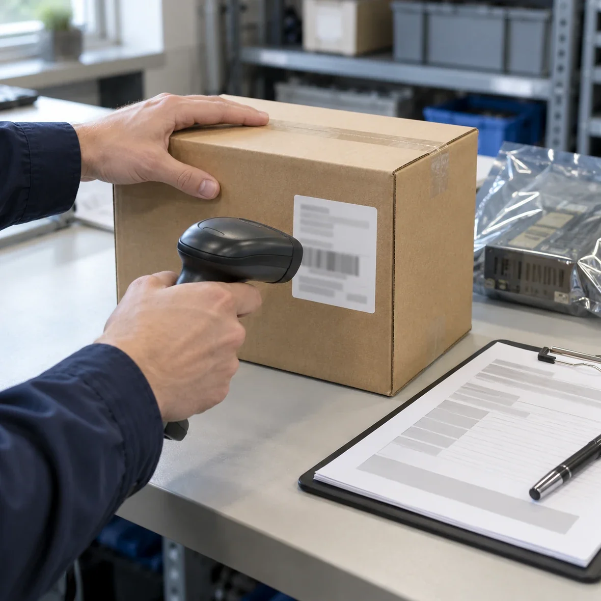 Illustrative shipment label and information review with concealed data