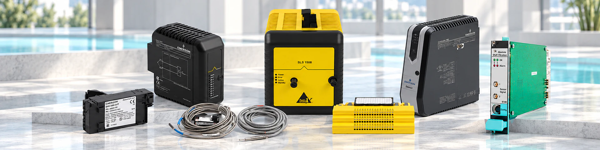 Emerson control and monitoring modules in a bright architectural product scene