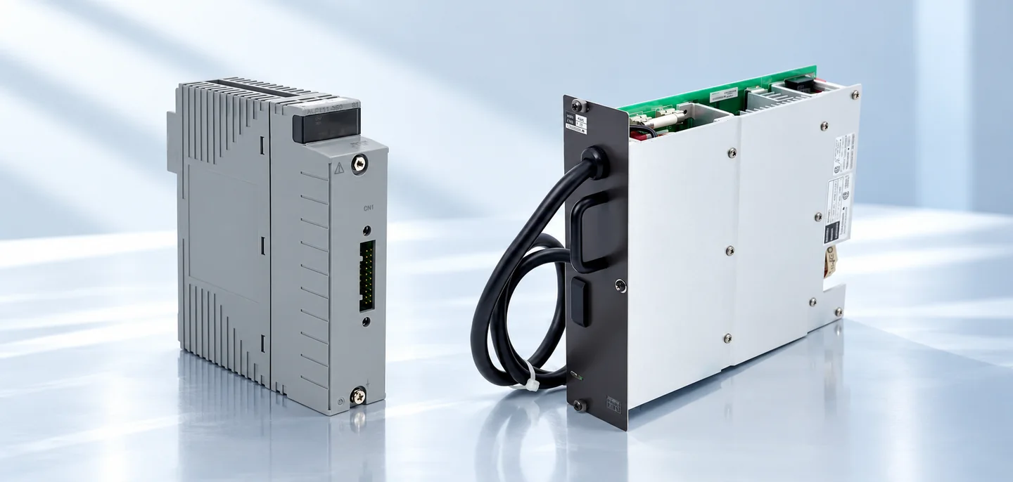Studio composition based on Yokogawa module photographs from the Apter Power catalogue