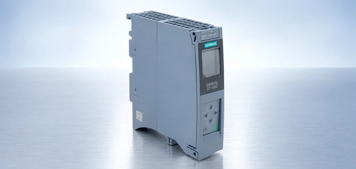 Siemens CPU / processor module, studio composition based on verified product photography