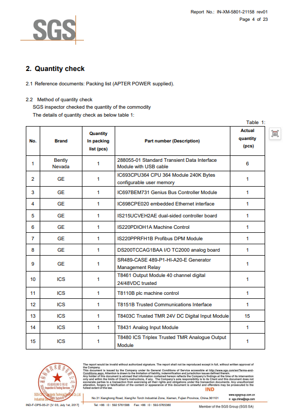 SGS Quantity Check Report IN-XM-5801-21158 rev01 page 4 of 23